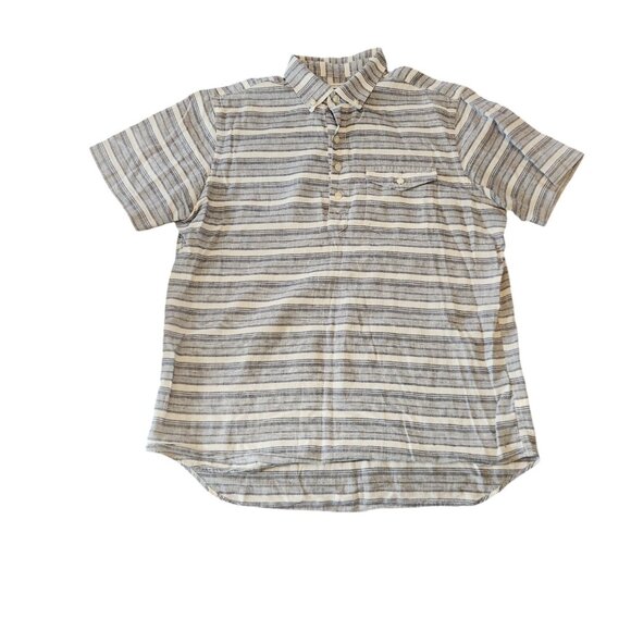 Old Navy Linen Blend Polo Shirt Regular Fit Blue Striped Pocket Golf Small EUC - Picture 1 of 10